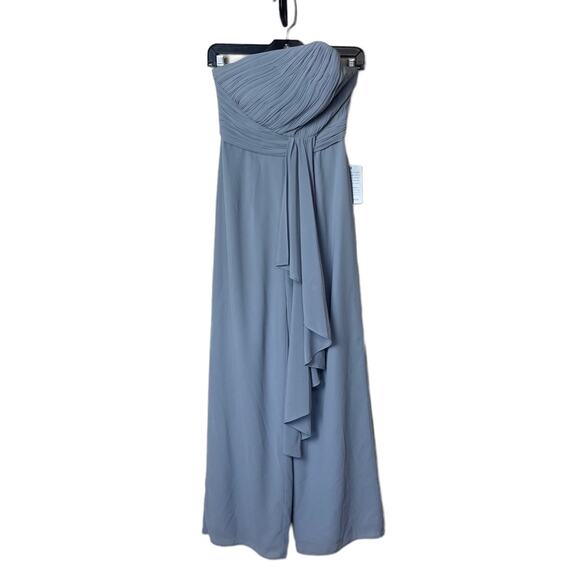 Lavish Alice Asymmetrical Pleated Bodice Chiffon Jumpsuit Gray Blue Size 2 - Picture 8 of 8